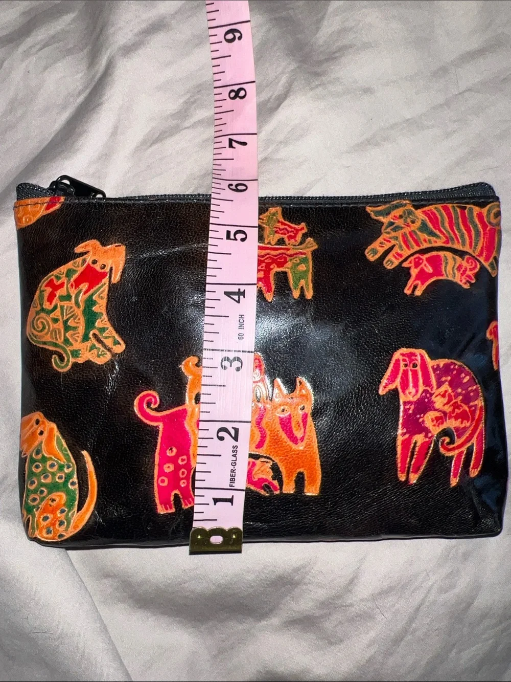 Laurel Burch Black Cosmetic Pouch with Orange, Pink and Green Dog Designs